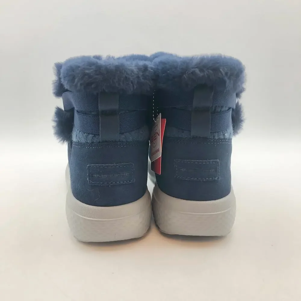 Skechers Womens On-the-GO City Winter Boots 6 WIDE Navy Blue Water Repellent NIB